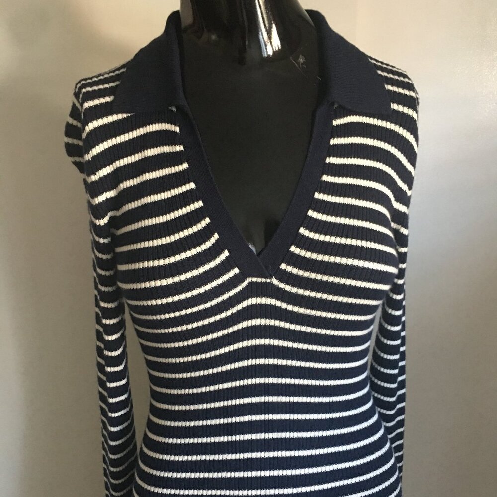 LOFT navy white striped sweater dress